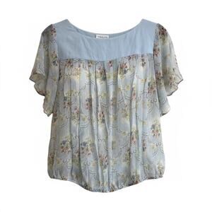 Paul & Joe 100% Silk Floral Sheer Blouse Soft Blue French Provincial Print Sz L
